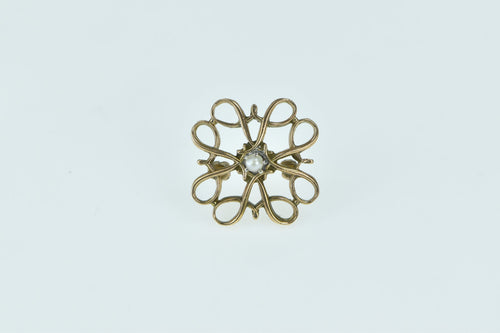 10K Ornate Seed Pearl Swirl Cross Square Pin/Brooch Yellow Gold