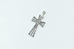 10K Black & White Diamond Cross Christian Pendant White Gold