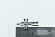 Load image into Gallery viewer, 10K Black &amp; White Diamond Cross Christian Pendant White Gold