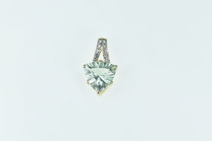 10K Trillion Syn. Prasiolite Diamond Statement Pendant Yellow Gold