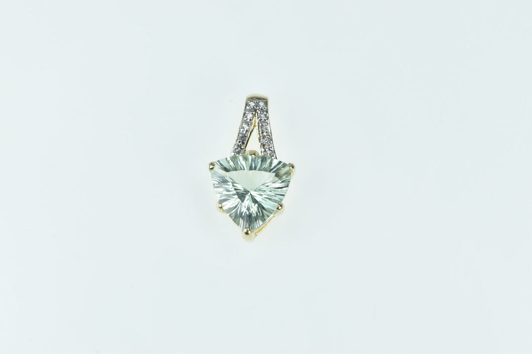 10K Trillion Syn. Prasiolite Diamond Statement Pendant Yellow Gold