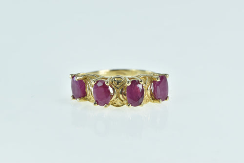 14K Vintage Oval Natural Ruby Statement Ring Yellow Gold