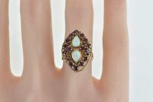 14K Pear Natural Opal Ruby Oval Cocktail Ring Yellow Gold