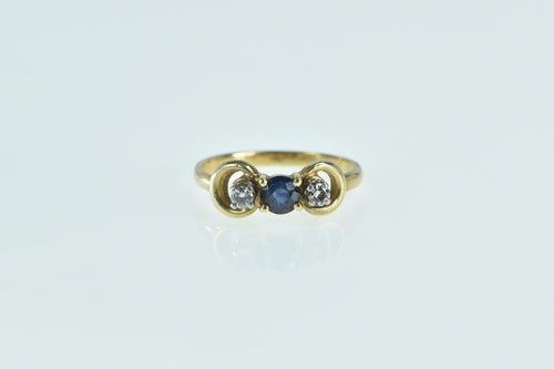 14K Sapphire Diamond Vintage Chain Statement Ring Yellow Gold