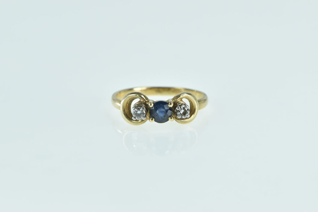 14K Sapphire Diamond Vintage Chain Statement Ring Yellow Gold
