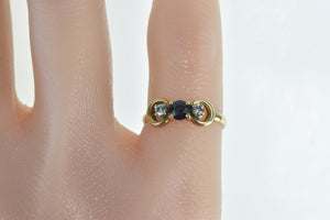 14K Sapphire Diamond Vintage Chain Statement Ring Yellow Gold