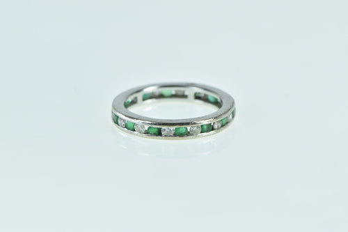 14K 0.84 Ctw Emerald Diamond Eternity Wedding Ring White Gold