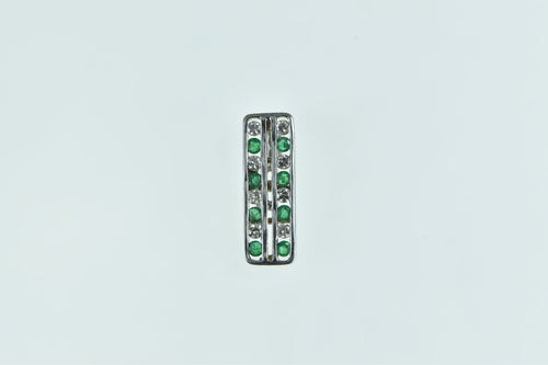 14K 0.96 Ctw Emerald Diamond Squared Bar Pendant White Gold