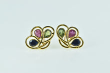 Load image into Gallery viewer, 18K Pear Sapphire Ruby Peridot Flower Stud Earrings Yellow Gold