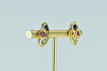 Load image into Gallery viewer, 18K Pear Sapphire Ruby Peridot Flower Stud Earrings Yellow Gold