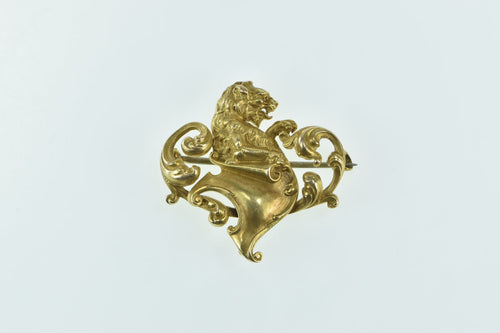 14K Rococo Lion Scroll Victorian Watch Hanger Pin/Brooch Yellow Gold