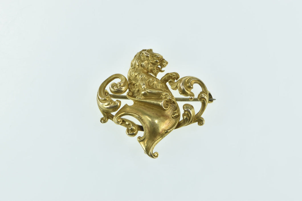 14K Rococo Lion Scroll Victorian Watch Hanger Pin/Brooch Yellow Gold