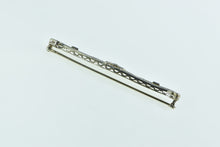 Load image into Gallery viewer, 14K Art Deco Diamond Sapphire Filigree Bar Pin/Brooch White Gold