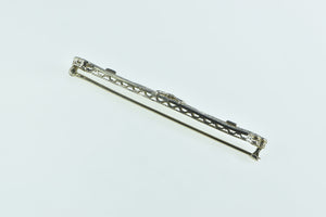 14K Art Deco Diamond Sapphire Filigree Bar Pin/Brooch White Gold