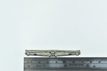 Load image into Gallery viewer, 14K Art Deco Diamond Sapphire Filigree Bar Pin/Brooch White Gold