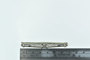 14K Art Deco Diamond Sapphire Filigree Bar Pin/Brooch White Gold