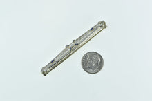 Load image into Gallery viewer, 14K Art Deco Diamond Sapphire Filigree Bar Pin/Brooch White Gold