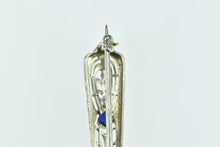 Load image into Gallery viewer, 14K Art Deco Diamond Syn. Sapphire Filigree Pin/Brooch White Gold