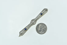 Load image into Gallery viewer, 14K Art Deco Diamond Syn. Sapphire Filigree Pin/Brooch White Gold