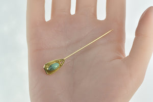 14K Victorian Ornate Turquoise Shield Stick Pin Yellow Gold