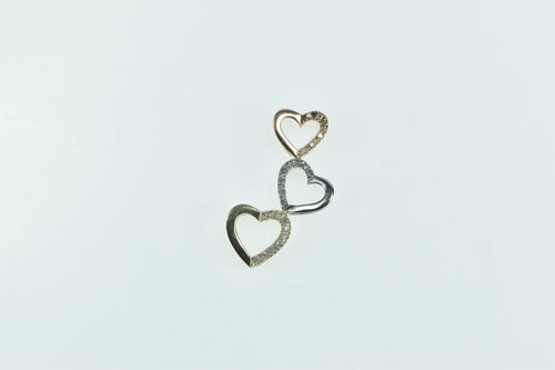 10K Diamond Tri Tone Tiered Heart Love Symbol Pendant Yellow Gold