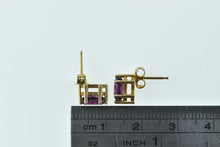 Load image into Gallery viewer, 10K Purple Tourmaline Vintage Solitaire Stud Earrings Yellow Gold