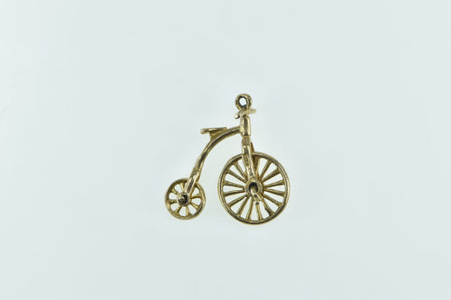 9K 3D Articulated Penny Farthing Bicycle Charm/Pendant Yellow Gold
