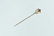 Load image into Gallery viewer, 14K Victorian Garnet Diamond Seed Pearl Ornate Stick Pin Yellow Gold