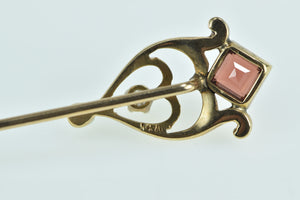 14K Victorian Garnet Diamond Seed Pearl Ornate Stick Pin Yellow Gold