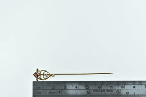 14K Victorian Garnet Diamond Seed Pearl Ornate Stick Pin Yellow Gold