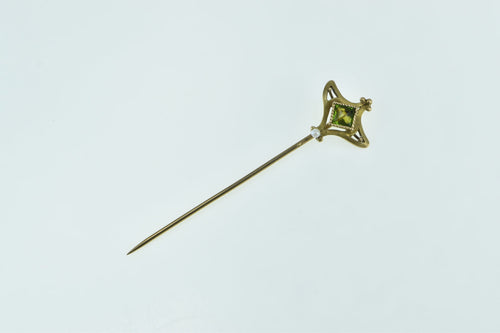 14K Victorian Peridot Seed Pearl Statement Stick Pin Yellow Gold