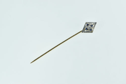 14K Art Deco Diamond Syn. Sapphire Square Star Stick Pin Yellow Gold