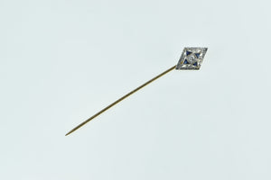 14K Art Deco Diamond Syn. Sapphire Square Star Stick Pin Yellow Gold