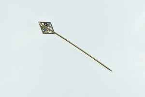14K Art Deco Diamond Syn. Sapphire Square Star Stick Pin Yellow Gold