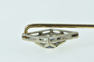 14K Art Deco Diamond Syn. Sapphire Square Star Stick Pin Yellow Gold
