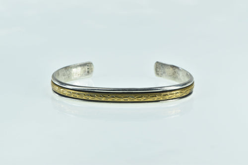 Sterling Silver Bronze Accent Leaf Pattern Statement Cuff Bracelet 6.5