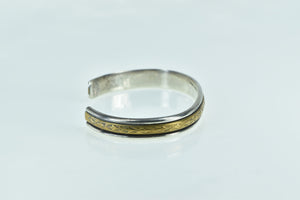 Sterling Silver Bronze Accent Leaf Pattern Statement Cuff Bracelet 6.5"