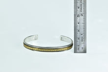 Load image into Gallery viewer, Sterling Silver Bronze Accent Leaf Pattern Statement Cuff Bracelet 6.5&quot;