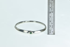 Sterling Silver Vintage Emerald Ornate Ridged Bangle Bracelet 8"