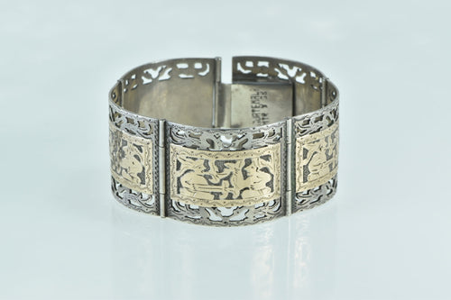 Sterling Silver 14k Gold Incan Tribal Motif Ornate Filigree Bracelet 6.5