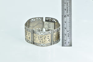 Sterling Silver 14k Gold Incan Tribal Motif Ornate Filigree Bracelet 6.5"