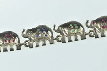 Load image into Gallery viewer, Sterling Silver Ruby Sapphire Emerald Elephant Chain Bracelet 7.5&quot;