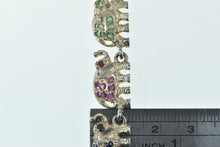 Load image into Gallery viewer, Sterling Silver Ruby Sapphire Emerald Elephant Chain Bracelet 7.5&quot;