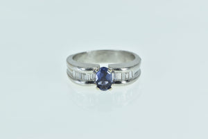 Platinum Oval Tanzanite Baguette Diamond Engagement Ring