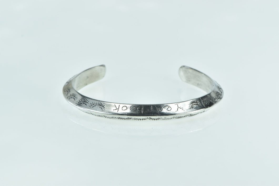 Sterling Silver Vintage Stamped Yearbook Engraved Cuff Bracelet 6.75