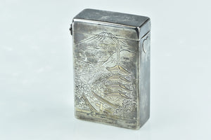 Sterling Silver Japanese Mount Fuji Scene Cigarette Match Case