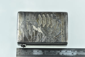 Sterling Silver Japanese Mount Fuji Scene Cigarette Match Case