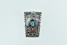 Load image into Gallery viewer, Sterling Silver R. BRHE Native American Coral Turquoise Bolo Clip