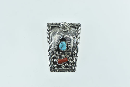 Sterling Silver R. BRHE Native American Coral Turquoise Bolo Clip