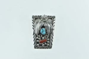 Sterling Silver R. BRHE Native American Coral Turquoise Bolo Clip